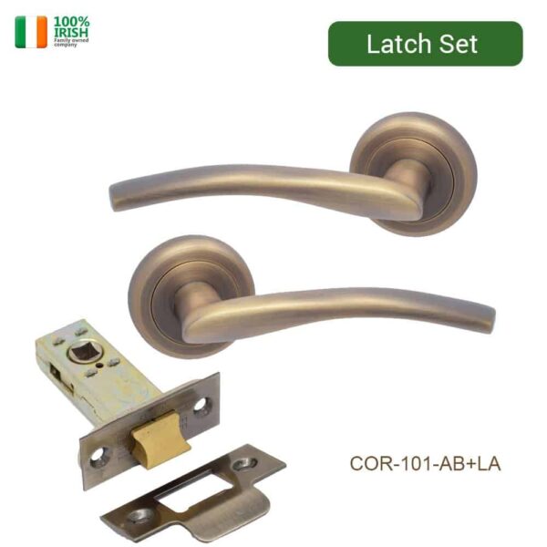 Cobh Antique Brass Premium Quality Zinc Door Handle on Rosette with Latch Set
