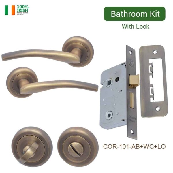 Cobh Antique Brass Premium Quality Zinc Door Handle on Rosette Set, Thumb Turn and Lock Set