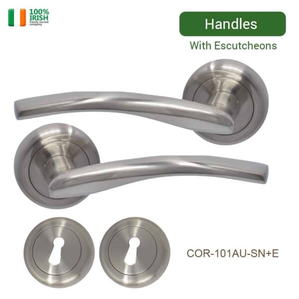 Cobh Aluminium Door Handle & Escutcheons Set on Rose Satin Nickel