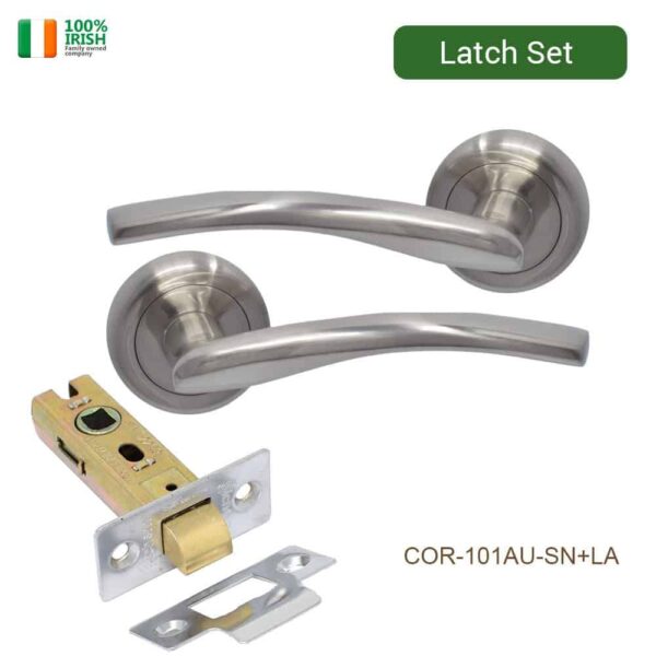 Cobh Aluminium Door Handle & Latch Set on Rose Satin Nickel