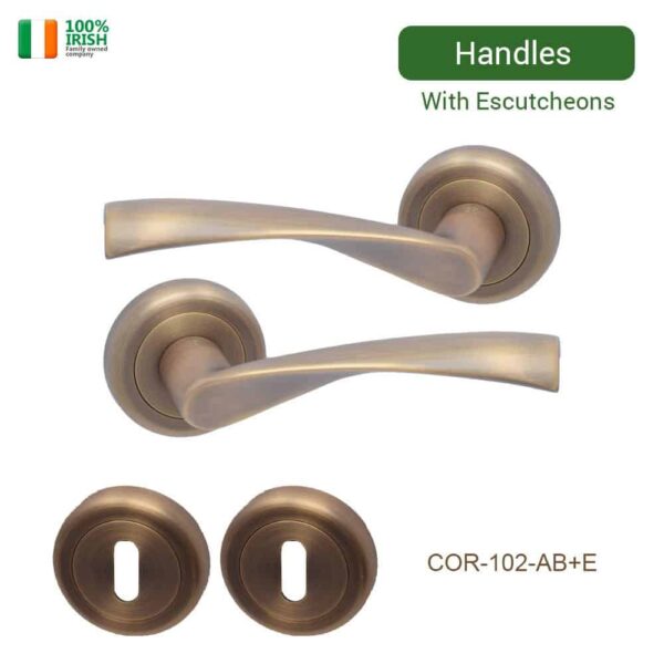 Clara Antique Brass Premium Quality Zinc Door Handle on Rosette with Escutcheons Set