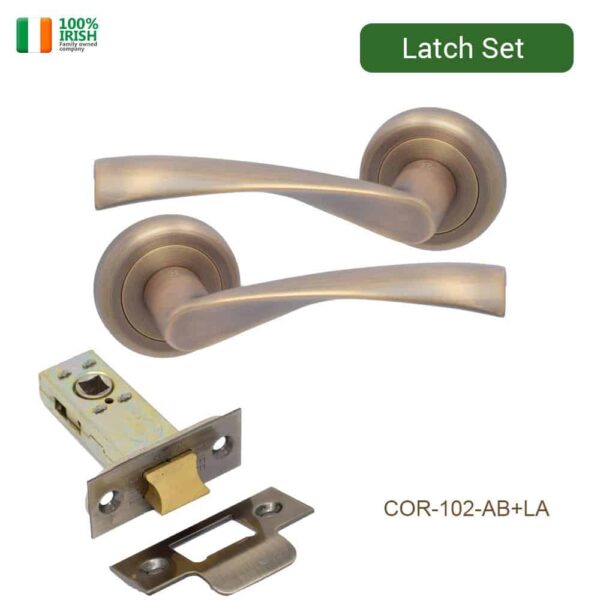 Clara Antique Brass Premium Quality Zinc Door Handle on Rosette with Latch Set