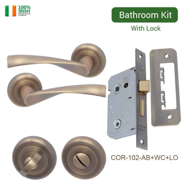 Clara Antique Brass Premium Quality Zinc Door Handle on Rosette with Thumb Turn and Lock Set