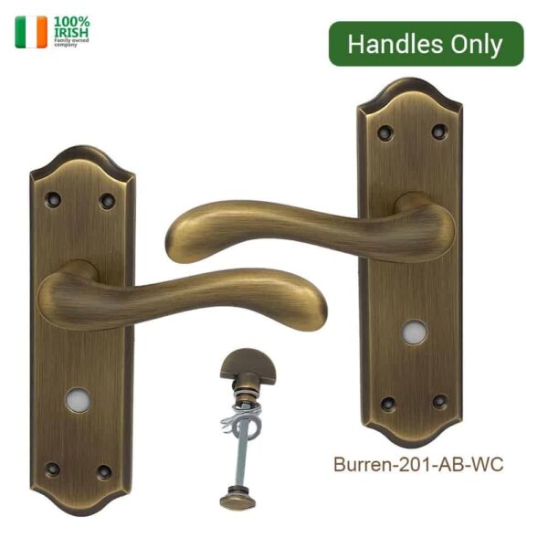 Burren Door Handle on Plate Antique Brass WC (Pair)