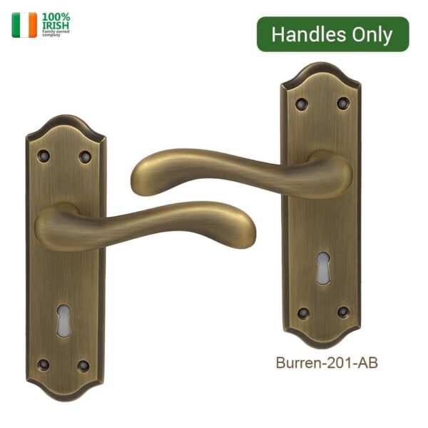 Burren Door Handle on Plate Antique Brass (Pair)